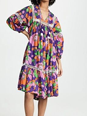 Dodo BAR OR Purple Floral V-Neck Boho Tiered Dress